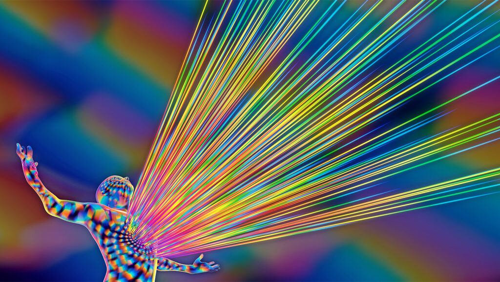 multicolored rays from heart energy field concept